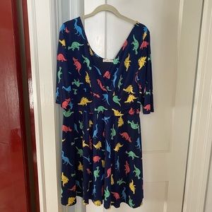 Dinosaur print v-neck mid length dress 1X